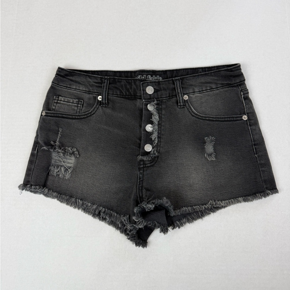 Wild Fable Black Distressed Denim Shorts High Rise Frayed Hem Size 8